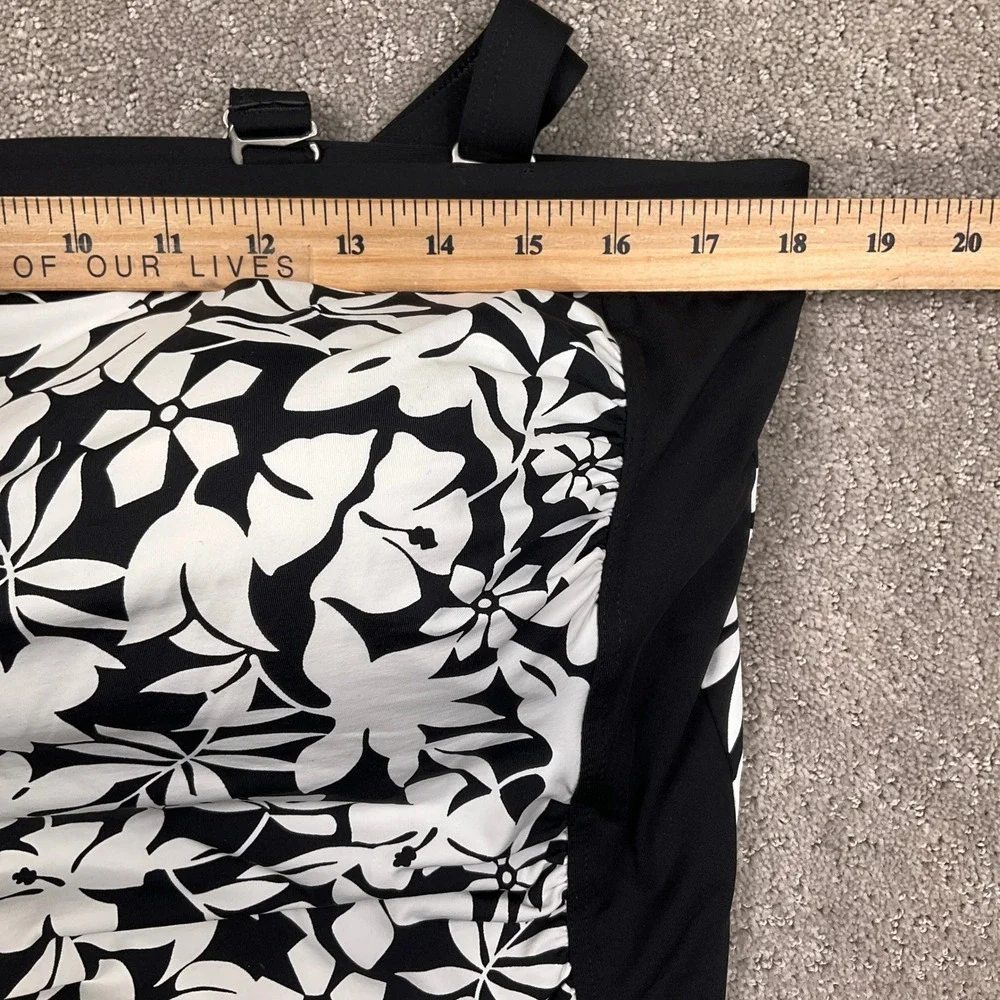 Lands End‎ Tankini Top Womens 16D Black White Hibiscus Bandeau Swim Resort Beach